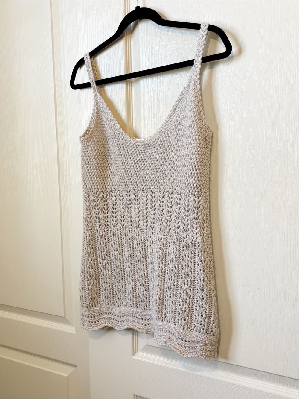 Old Navy Knit Crochet Style Cotton Tank Top Light Gray Y2K Women's Medium